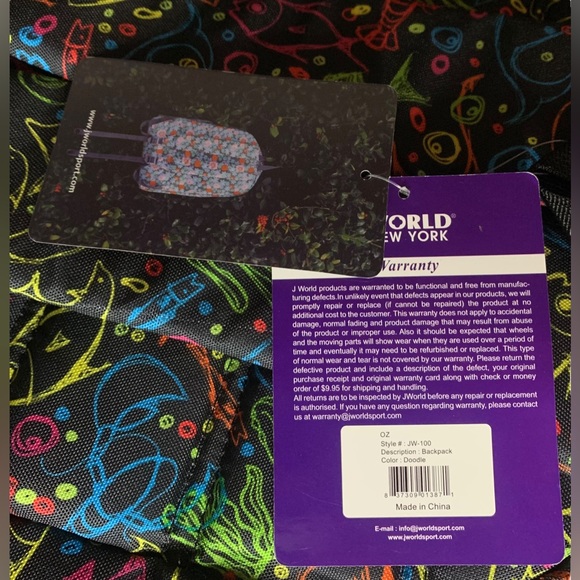 J World Oz Campus JW-100 Doodle Backpack Black Bag NWT Marine Sea Ocean Life - Picture 10 of 10